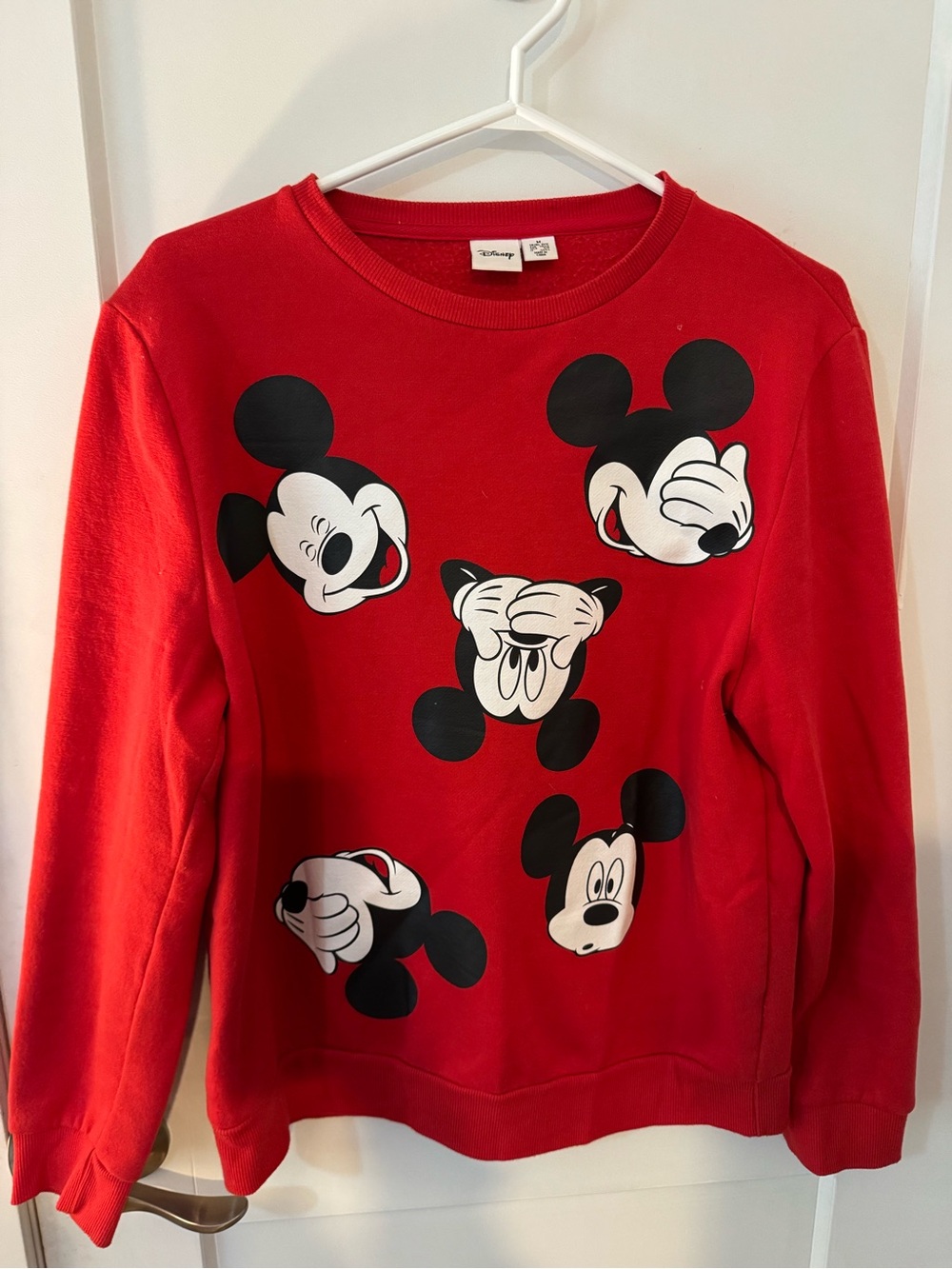 Disney Red Crewneck Sweatshirt with Black & White Mickey Faces